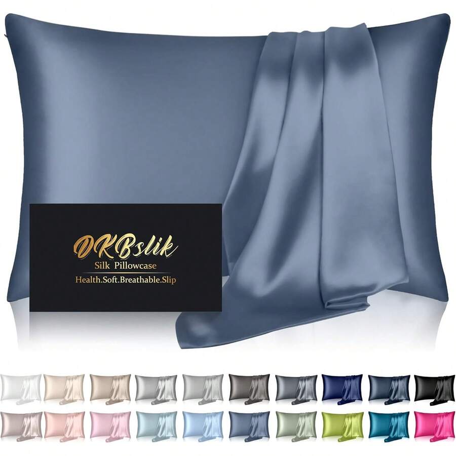 Silk Pillowcase For Hair And Skin, Mulberry Silk Pillow Cases Standard Size, Anti Acne Cooling Sleep Both Sides Natural Silk Satin Pillow Covers With Hidden Zipper, Gifts For Women Men, Ash Blue - Aqua Blue - 查看 1
