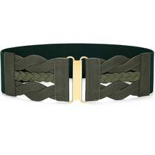 Vintage Stretchy Wide Elastic Belt With Gold Buckle For Women - 綠色 - 查看 1