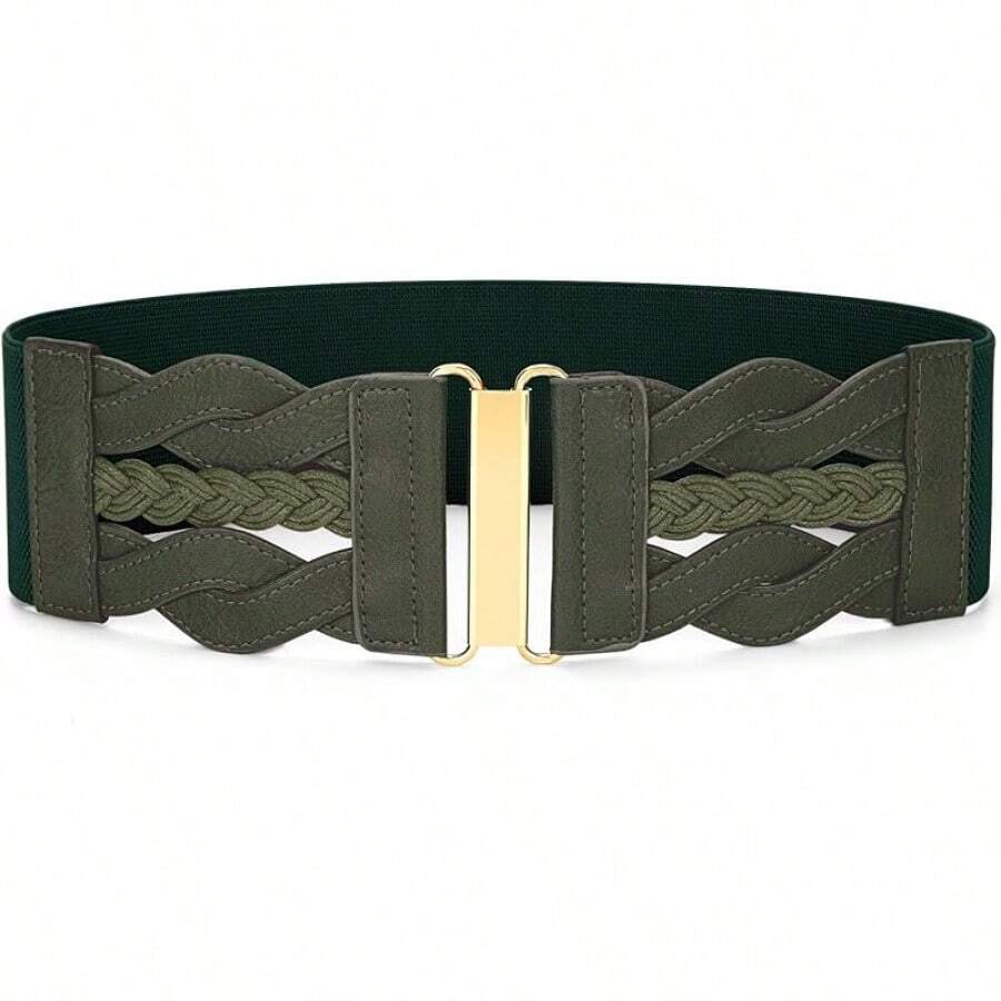 Vintage Stretchy Wide Elastic Belt With Gold Buckle For Women - 綠色 - 查看 1