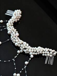 5/3/1 新娘珍珠流苏发箍，优雅婚礼发饰，手工制作女孩头饰，婚礼及婚宴必备 - 彩色 - 查看 8