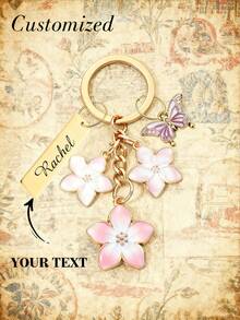 1个定制金属樱花蝴蝶结钥匙扣，轻巧优雅的樱花设计，带吊牌，适用于包包、车钥匙，情侣及节日礼物，个性化礼品