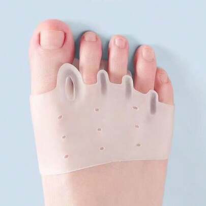 2 st silikon femhåls tåavdelare i mitten, halvstor dyna för fotens framsida när tummen är vänd utåt, håller tårna torra, bekvämt fotjusteringsverktyg, kan förbättra träningseffekten