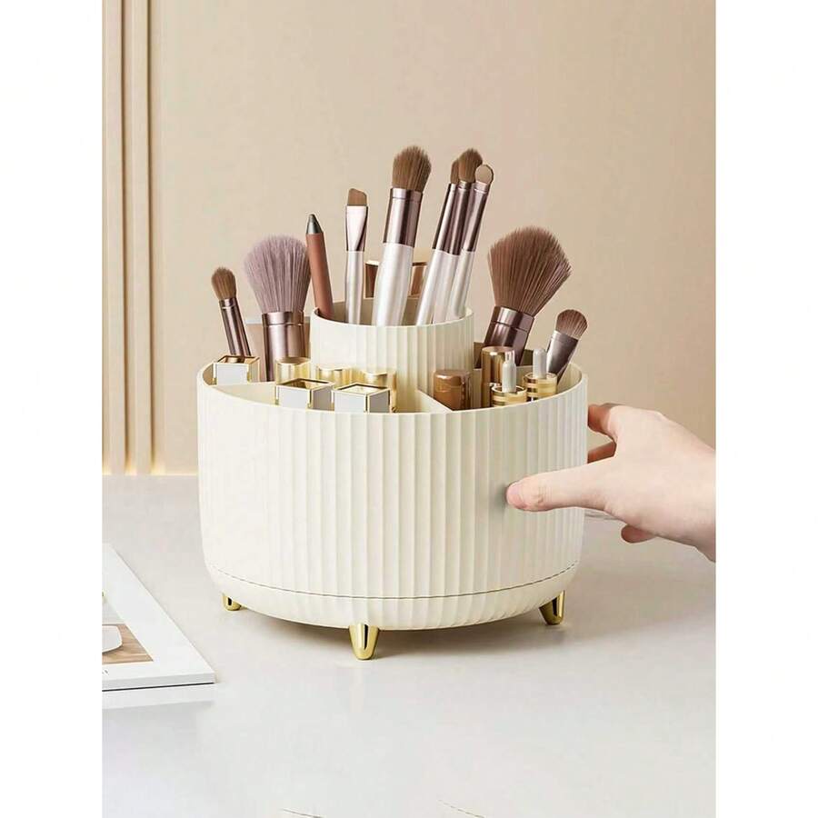 Office Desktop Pen Holder With A Large Capacity Of 5 Grids And A 360 ° Rotating Plastic Pen Holder. It Is A Multifunctional Desktop Organizer, Makeup Brush Holder, Makeup Organizer, Bathroom Vanity, Storage And Organization Of Office Supplies For Daily Home, Bedroom, Bathroom, Study, Office, School Dormitory. It Is An Ideal Choice For Desktop Decoration During The Back To School Season