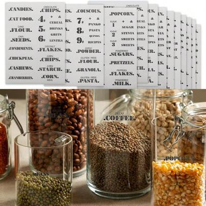 132 Preprinted Clear Kitchen Organization Labels For Spice Seasoning Food Jars Bottles Containers Waterproof Self-Adhesive Black Script Stickers Sets,21674508