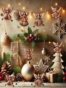 4pcs Christmas Wooden Flat Creative Retro Angel Doll Pendant Christmas Tree Pendant Decorative Pendant