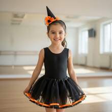 Conjunto Collant e Saia de Tule Bruxinha Infantil - Laranja - Visão 2