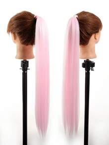1-2pcs 26 Inch Light Pink DIY Braiding Hair Extensions | Women's Synthetic Yaki Straight Heat Resistant Fluffy Ponytail | Suitable For Halloween, Christmas, Holiday Parties - Pink - View 3