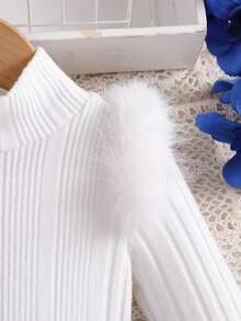 2 piezas Conjunto de niña bebé con camiseta de manga larga de cuello alto minimalista y falda plisada con moño, adecuado para salidas