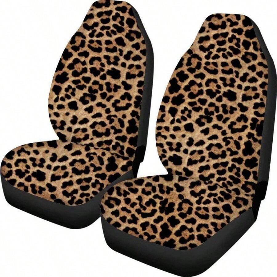 Dellukee Car Seat Cover Pard Print Cute Soft Universal 2pc Front Car Seat Covers Protectors For Most Car Truck SUV Van - Leopard - View 1