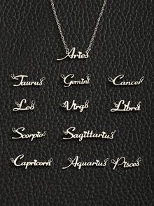 1 件简约时尚星座字母吊坠钛钢项链女生十二生肖字母锁骨链项链适合生日礼物和日常佩戴