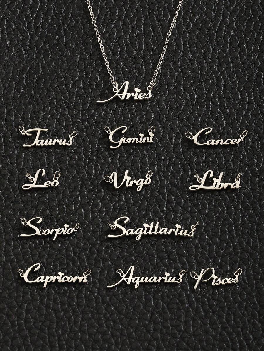 1 件简约时尚星座字母吊坠钛钢项链女生十二生肖字母锁骨链项链适合生日礼物和日常佩戴