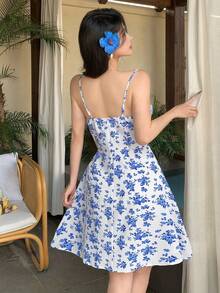 Women's Floral Suspender Short Dress, Suitable For Play Dress, Beach Dress, Picnic Dress, Daily Dress