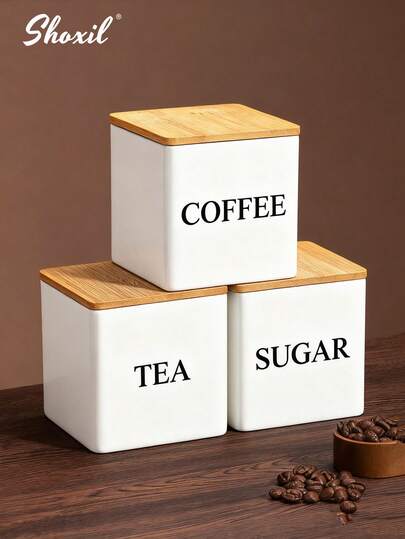 shoxil 1 Pc Iron Airtight Jar, Coffee Bean, Tea & Sugar Storage Jar, Kitchen Food & Spice Storage Box/Jar, Lidded Moisture-Proof Small Jar, Suitable For Kitchen Storage Of Coffee Beans, Tea, Salt, Sugar And Grains