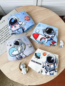 4pcs/Set Chatreadl Boys' Comfortable Boxer Briefs, Cute Cartoon Space Pattern, Suitable For All Seasons - Multicolor - View 1