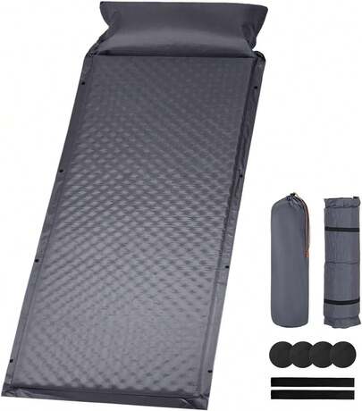 Colchoneta Camping Autohinchable,Colchón de Aire para Acampar,Esterilla Acampar Plegable Hinchable con Almohadas,Colchoneta Inflable Camping para Acampar Senderismo,con Bolsa de(Gris)