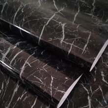 1 rollo de 40 cm de ancho Pegatina de piso autoadhesiva duradera con efecto de piedra de mármol negro, impermeable y antideslizante, para renovación de piso DIY, decoración del hogar adecuada para pisos del hogar