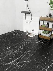 1 rollo de 40 cm de ancho Pegatina de piso autoadhesiva duradera con efecto de piedra de mármol negro, impermeable y antideslizante, para renovación de piso DIY, decoración del hogar adecuada para pisos del hogar
