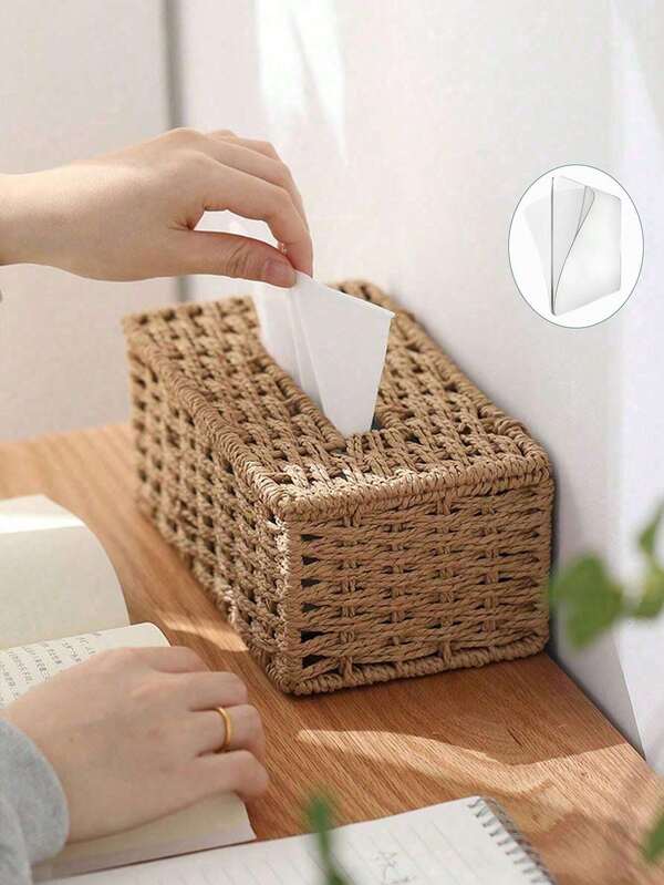 1pc Handmade Woven Tissue Box, Oriental Zen Minimalist Style For Living Room, Bedroom, Office Winter Decoration Style