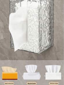 1 Piece Transparent Tissue Box Holder Waterproof To Prevent Wet Tissues, Wall Mounted Tissue Dispenser, No Drilling Required, Suitable For Kitchen, Bathroom And Toilet, Desktop Tissue Organizer, Perfect For Storing Tissues And Other Paper Products, Bedroom Decoration, Home Decoration, House Decoration, Holiday Decoration, Christmas Halloween Home Supplies