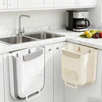 1pc Foldable Trash Can, Wall-Mounted Without Drilling Holes For Home Use, Large-Mouth Kitchen Trash Can With Large Capacity And Multi-Functional Design