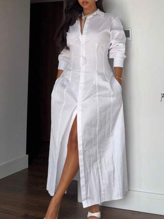 Camisa de mujer Unadoll con cuello, cintura ceñida, cuello abierto, vestido elegante, adecuado para viajes, citas, festivales de música, temporada de graduación, ropa de vuelta al colegio, atuendo navideño