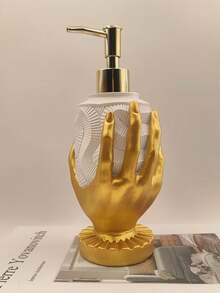 1 Stück eleganter goldfarbener Fingerabdruck Seifenspender aus Harz - quecksilberfrei, freistehender Pumpspender für Lotionen mit strukturiertem Design, ideal für Badezimmer und Küchendekoration, Seifenpumpe | Einzigartiger Spender | Harzstruktur, Seifenspender Badezimmer (10,82oz/320ml)