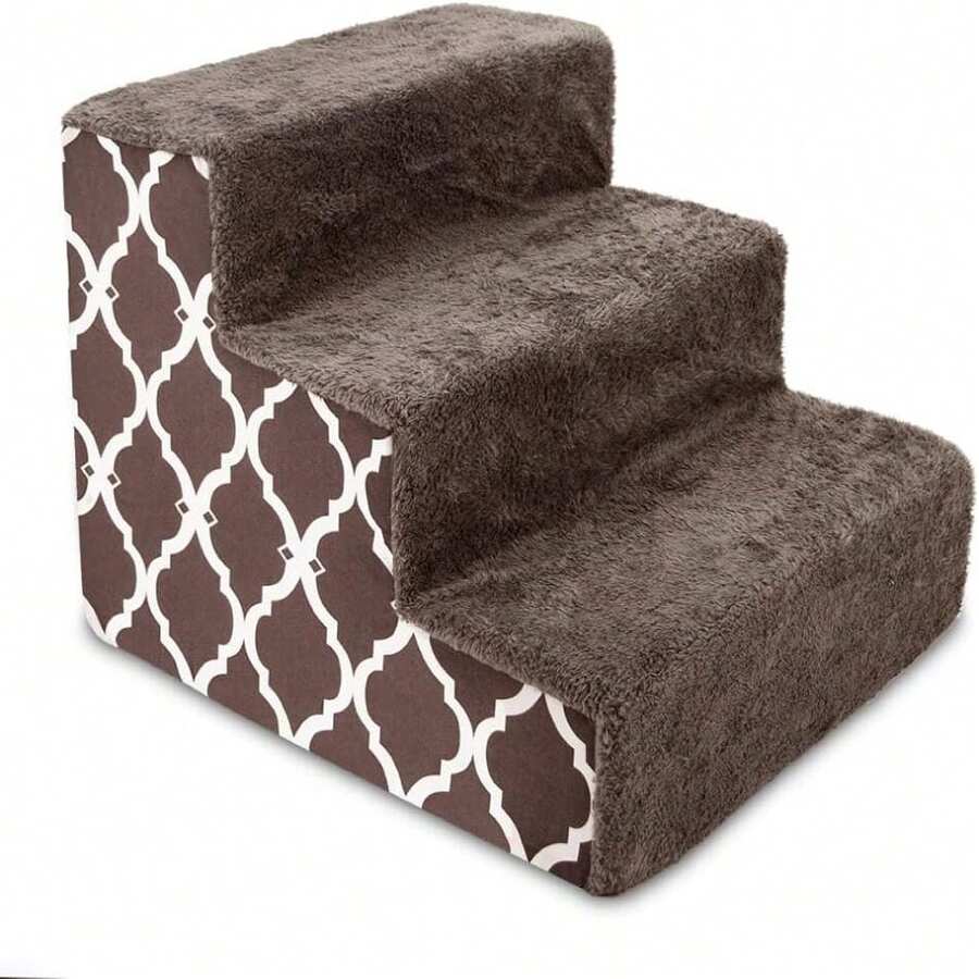 Best Pet Supplies Dog Stairs & Steps - Foam Steps For Small Dogs & Cats, Non-Slip Indoor Balanced Pet Step Support, Dog Ramp, No Assembly, Brown Lattice Print, 3-Step (13.5-Inch Height),21720293 - 棕色 - 查看 1