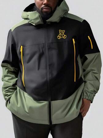 Plusstorlek herrjacka med lång ärm och huva i kontrastfärg, vår/höst