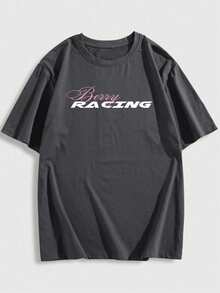 Men's Fashionable Versatile Racing Culture Graphic Print Short Sleeve T-Shirt - Dark Grey - View 6