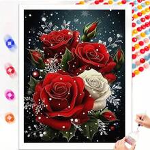 1 Set 5D Diamond Painting Kit - Elegant Red Rose And Snowflakes On Dark Background, Full Round Diamond With Tools, Canvas, Suitable For Bedroom And Living Room Decor, Ideal Gift For Beginners, Home Decoration, New Diamond Painting - Multicolor - View 3