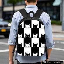 Stylish Unisex Backpack With Black & White Cat Print - Lightweight Large Capacity Daypack, Adjustable Straps & Side Pockets, Foldable Design For School, Travel, Commuting, Casual Daypack, Playful Design, Zipper Closure, Durable Construction, Commuting Bag,  Daypack, Hand Washable, Young Adults - 混合顏色 - 查看 1