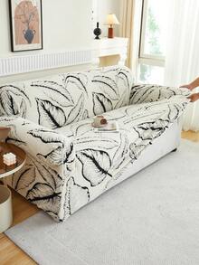 1pc Cationic Soft Plush Fabric Pet Proof Sofa Cover, Embossed Plush Jacquard Leaf Pattern, Versatile Color Options, Thick Jacquard Plush Sofa Cover Suitable For 1/2/3/4 Seat Sofas, Autumn/Winter