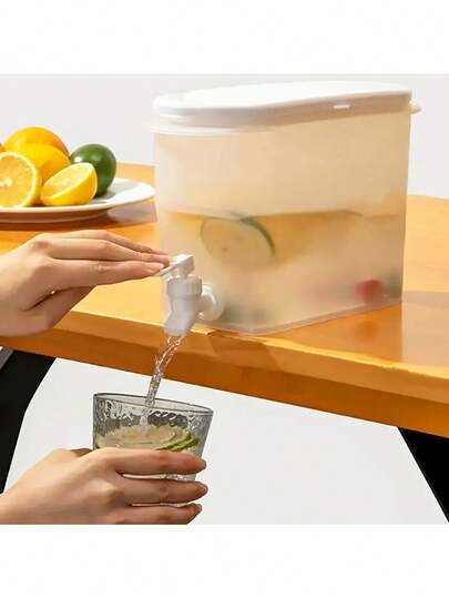1 pieza Dispensador de bebidas de plástico de gran capacidad con grifo - Jarra infusora de frutas para bebidas frías, apta para zumo, té, café frío - Sistema de bomba fácil, barril de bebida para el hogar, aplicable para restaurante, hotel y hogar.