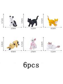 6件/8件仿真猫迷你雕塑摆件小摆件微景观迷你配件娃娃屋DIY可爱桌面摆件家居装饰 - 彩色 - 查看 8
