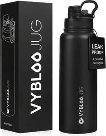 Termo de Acero Inoxidable, Termo de Agua con Doble Pico, Agua Fría (24 horas) o Caliente (12 horas), con Popote y Tapa Antigoteo, con Asa para Transportar (40 oz / 1200 ml, Obsidiana) - Perla - Ver 1
