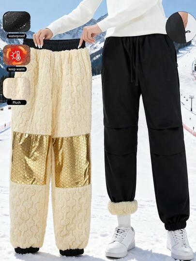 女士冬季防水防风滑雪裤 – 保暖加厚工装裤，内置石墨烯保暖垫，带拉链口袋，保暖软壳徒步雪裤，适用于滑雪、单板滑雪、北极徒步、极地探险和日常寒冷天气通勤