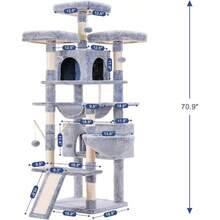 - rbol para gatos, torre de 71 pulgadas XL para gatos de interior, casa de gatos de varios niveles con 3 perchas acolchadas, rascador, cesta acogedora, 2 condominios para - Peltre - Ver 4