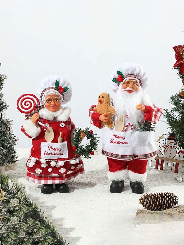 1pc Cartoon Creative Standing Chef Old Man, Mother-In-Law Doll, Christmas Hotel Restaurant Desktop Decoration Ornaments, Christmas Chef Grandparents Decoration, Santa Claus Statue, Standing Christmas Decoration - Holiday Desktop Display "Merry Christmas" Logo, Christmas Party Decoration, Perfect Christmas Gifts
