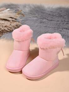 （建议购买比平时尺码大一码的尺码）新款冬季保暖婴儿靴，时尚防滑软底短靴，女童雪地靴，加厚靴，毛绒鞋 - 粉色 - 查看 5