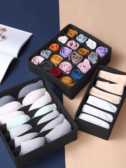 Sock And Underwear Drawer Storage Box - Baby Clothes Dressing Table Storage Box - Wardrobe Storage And Bedroom Essentials Storage Space Suitable For Dormitory/New Home/Apartment (Black)