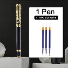 1支笔：时尚金雕金属珠笔/书写流畅，墨水快干/适合办公室商务会议和学生笔记/男士商务笔 - 黑色 - 查看 12