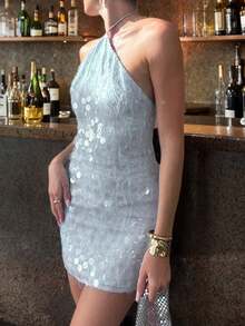 Sequin Backless Camisole Sexy Mini Dress For Vacation, Suitable For Graduation, Valentine's Day, New Year, Year-End, Christmas Party