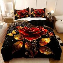 Juego de edredón de plumón de lujo dorado transpirable de 3 piezas - Incluye 1 edredón de plumón y 2 fundas de almohada, lavable a máquina - Adecuado para todas las estaciones