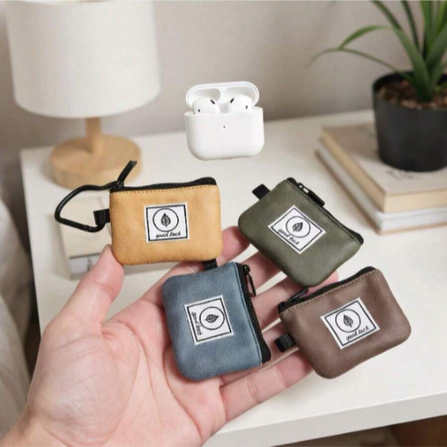 Mini monedero con estilo minimalista, pequeña cartera con cremallera y llavero accesorio con diseño con suerte para guardar artículos pequeños - Azul - Ver 1