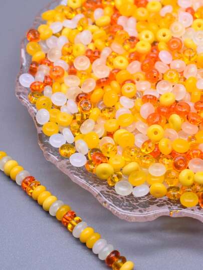 20g A Bag (Around 108Pcs) 6x3mm Glass Beads Yellow Pink Blue Color Glass Rice Beads Wheel Beads Colorful Unique Scattered Beads Handmade DIY Jewelry Bracelets