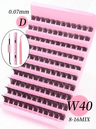 120 Clusters, D-Curls, False Eyelashes, Clustered False Eyelashes, 40W/W40, Featuring Fluffy Comfort, W-Shaped New False Eyelashes, Comfortable To Wear, Fluffy Curling Style, 8-16mm, False Eyelashes+Glue+Tweezers Set, One-Stop Purchase, Halloween Gift