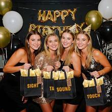 5 Senses Bags Him Her With 10 Gold Tissue Paper, 9.1x8.7x4.3In Reusable Non - Woven Sight Smell Taste Sound Bags With 5 Label Birthday, Wedding, Valentine's Day Present - 黑金 - 查看 8