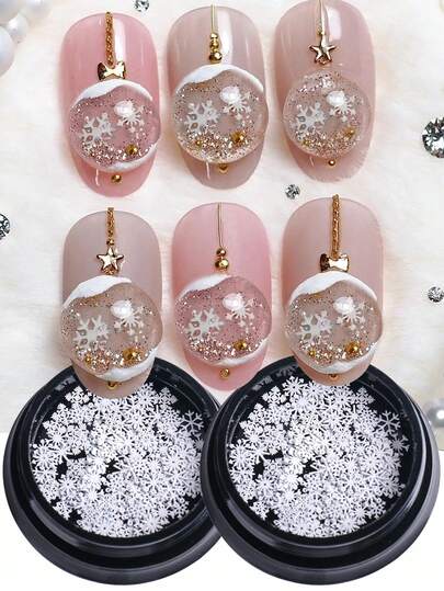 1Box Winter Snowflake Nail Art Charm, Sliver White Snowflake Flakes Christmas Holiday Design Nail Accessories Tools, DIY Elegant Nail Decoration Tips, Manicure Supplies For Salon