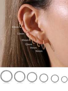 1件 6-16毫米不锈钢耳骨环耳环，低过敏性鼻环耳夹垂坠铰链耳环，耳部穿刺饰品，女士配饰