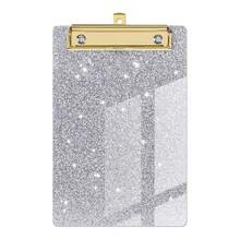 1pc Sparkling Glitter Acrylic Clipboard - Durable PMMA Material, 6 Vibrant Colors (Blue, Pink, Green, Purple, Yellow, White) With Metallic Edges & Sparkling Glitter - Compact Portable Design For Classroom, Office, School, Notebooks & Journals